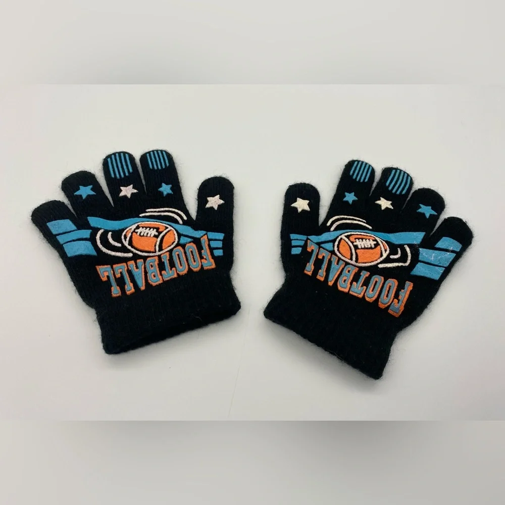 Small Boy’s Winter Football Graphic Black Gloves - Picture 2 of 6